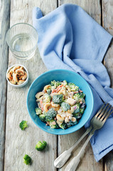 Broccoli carrot cashews apple salad with honey greek yogurt dressing