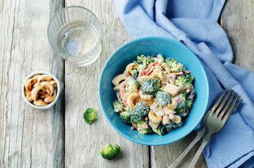 Broccoli carrot cashews apple salad with honey greek yogurt dressing