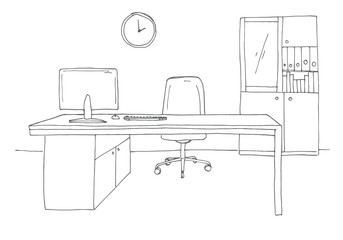 Office in a sketch style. Hand drawn office furniture. Vector illustration. - 162563970