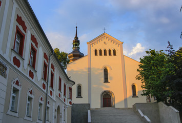 Fototapeta na wymiar Church near the river. Opole, Poland.