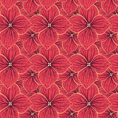 Hortensia floral seamless pattern. Hand drawn hydrangea texture. Vector illustration