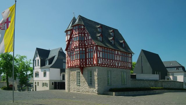 The Catholic Cathedral of Limburg is high location on a rock above the Lahn river, the (controversially expensive) bishops residence Limburg, Germany, Jun 2017