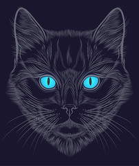 Cat portrait hand drawn in lines. Stylized doodle isolated vector illustration