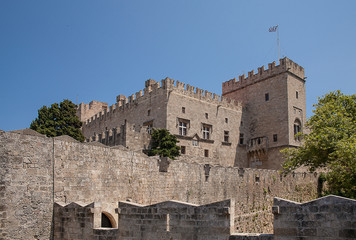 Ruins of the castle and city walls of Rhodes. Defensive Fortress of the Joannites.Historic castle...