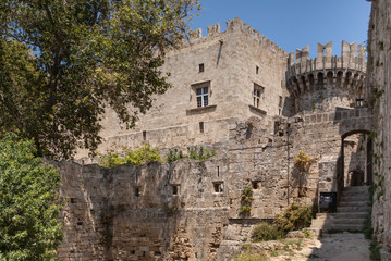 Ruins of the castle and city walls of Rhodes. Defensive Fortress of the Joannites.Historic castle...