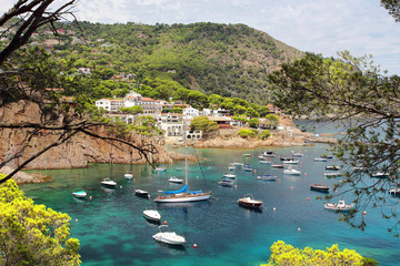 Crystal waters close to the beautiful beach and village of Fornells, Mediterranean sea, Catalonia, Spain.