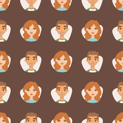 Seamless pattern avatars with facial features nationalities people characters vector illustration