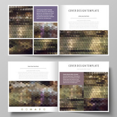 Business templates for square design bi fold brochure, flyer, booklet. Leaflet cover, vector layout. Abstract multicolored backgrounds. Geometrical patterns. Triangular and hexagonal style.