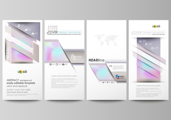 Flyers set, modern banners. Business templates. Cover design template, abstract vector layouts. Hologram, background in pastel colors, holographic effect. Blurred colorful pattern, futuristic texture.
