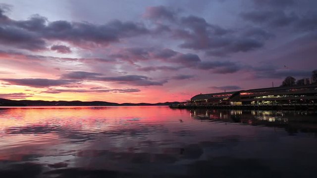 Sunrise in Tasmania in the Hobart Pier