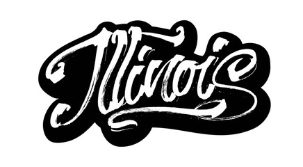 Illinois. Sticker. Modern Calligraphy Hand Lettering for Serigraphy Print