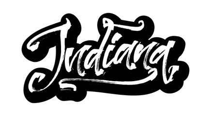 Indiana. Sticker. Modern Calligraphy Hand Lettering for Serigraphy Print