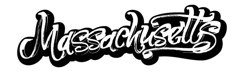 Massachusetts. Sticker. Modern Calligraphy Hand Lettering for Serigraphy Print