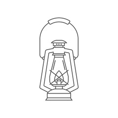 Camping lantern vector outline icon. Single tourist lamp in thin line design isolated on white background.