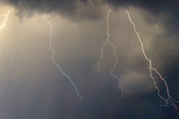 lightnings and thunder bold stike at summer storm