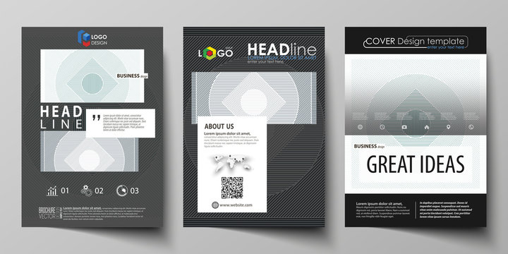 Business templates for brochure, flyer, report. Cover design template, abstract vector layout in A4 size. Minimalistic background with lines. Gray color geometric shapes forming beautiful pattern.