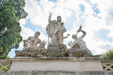 Piazza del Popolo (People's Square) Neptune Fountain in Rome, Italy