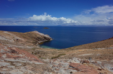 Fototapeta na wymiar Breath taking view of Lake Titicaca as seen from the Isla del Sol