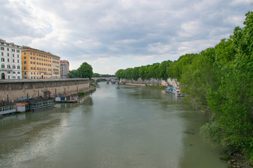 Tiver River, view from Ponte Giuseppe Mazzini in Rome, Italy