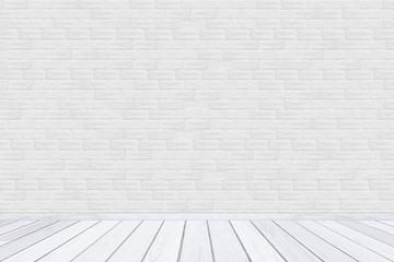 White brick wall texture with wood floor.