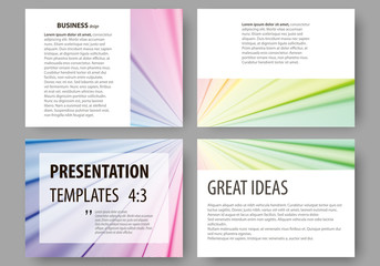 Set of business templates for presentation slides. Easy editable layouts, vector illustration. Colorful background with abstract waves, lines. Bright color curves. Motion design.