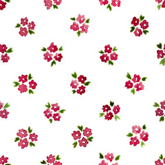 Calico watercolor pattern. Unique seamless cute small flowers for fabric design. Calico pattern in country stile. Trendy handpainted millefleurs.