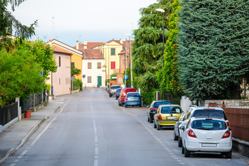Monselice, Italy - June, 27, 2017: cars parking in a center of Monselice, Italy