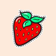 Strawberry sticker. Vector illustration. Food  icon.