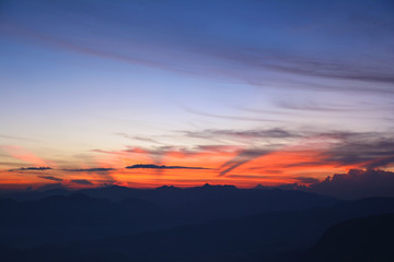 View of the beautiful sunrise from the top of the Adam's Peak (Sri Pada Mountain), Sri Lanka