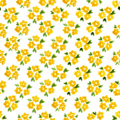 Calico watercolor pattern. Good-looking seamless cute small flowers for fabric design. Calico pattern in country stile. Trendy handpainted millefleurs.