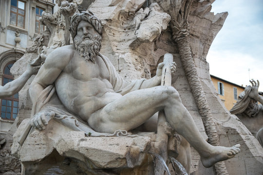 Fountain of the Four Rivers (Fontana dei Quattro Fiumi) and Agonale obelisk at Piazza Navona square