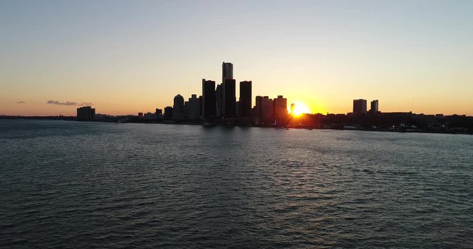Detroit skyline during sunset 