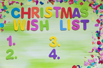 colorful letters, christmas wish list