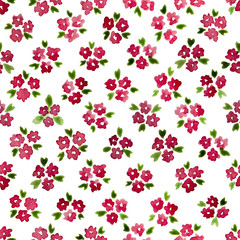 Fototapeta na wymiar Calico watercolor pattern. Elegant seamless cute small flowers for fabric design. Calico pattern in country stile. Trendy handpainted millefleurs.