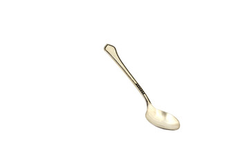 Empty silver desert spoon focus on bowl isolated on white.