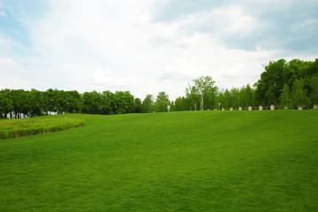 Fototapeta na wymiar Landscape with big golf course on summer day