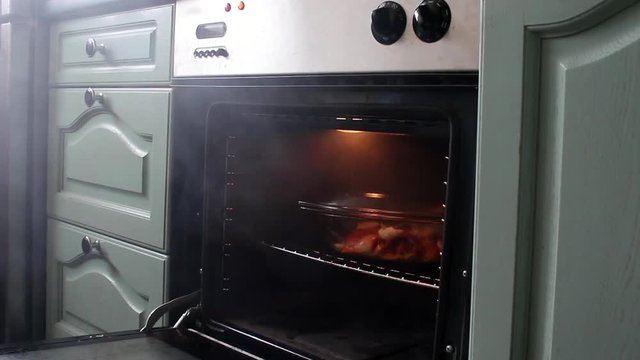 Opening Oven Releasing Smoke From Burnt Meal