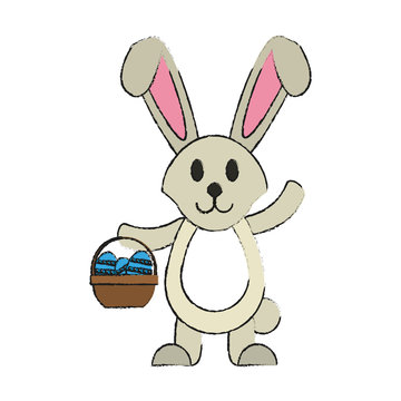 bunny or rabbit with egg and basket easter related icon image