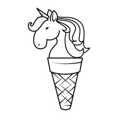 unicorn face in ice cream cone icon over white background vector illustration