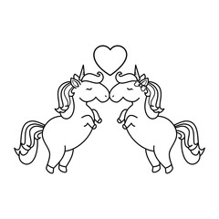 unicorns with heart icon over white background vector illustration