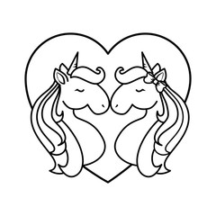 heart with unicorns icon over white background vector illustration