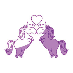 unicorns with heart icon over white background vector illustration