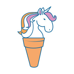 unicorn face in ice cream cone icon over white background colorful design vector illustration