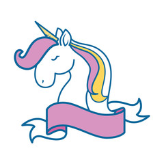 unicorn with decorative ribbon  icon over white background colorful design vector illustration