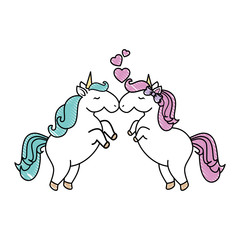 unicorns with hearts icon over white background colorful design vector illustration