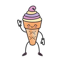 kawaii ice cream icon over white background colorful design vector illustration