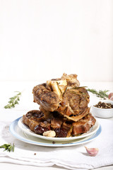 Ossobuco. Braised cross-cut beef shanks.