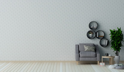 Gray armchair and furniture set with cabinet in living room 3D illustration interior design,Reception area