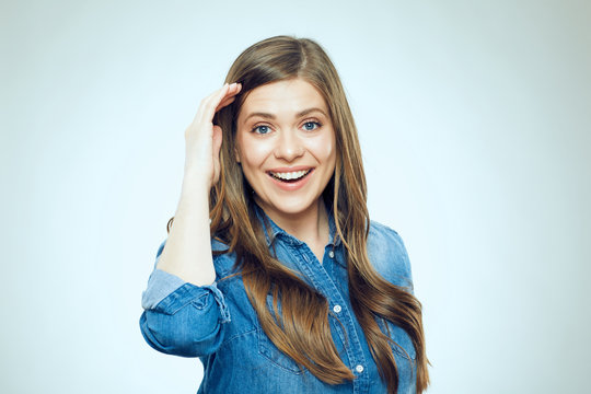 Isolated portrait of positive emotional smiling woman.
