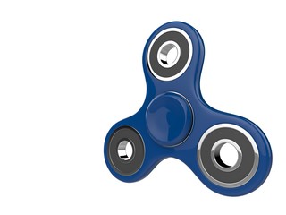 The blue fidget SPINNER stress relieving toy on white isolated background. 3d illustration.